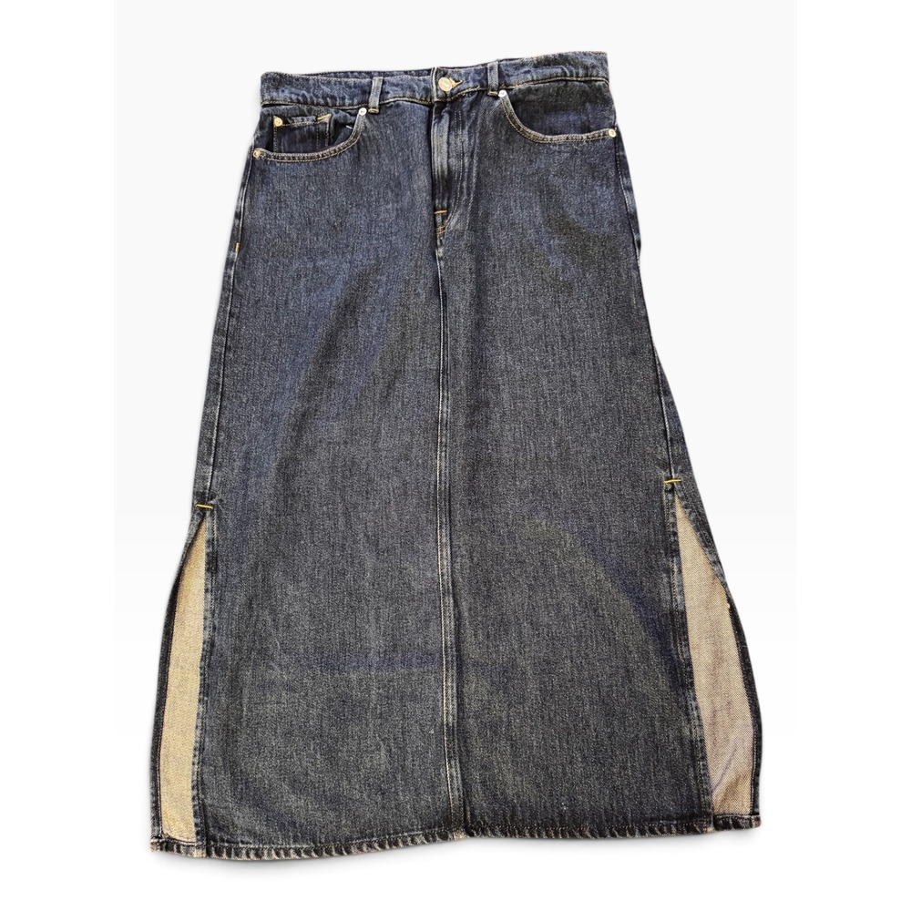 7 For All Mankind Denim Maxi Skirt Bluenote Dark Wash Side Slit 7U835C86-BN3 30